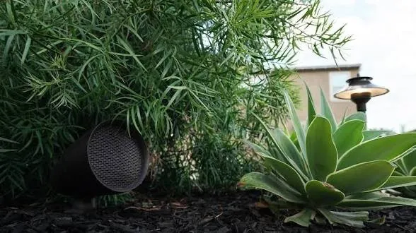 Landscape speaker in a garden bed